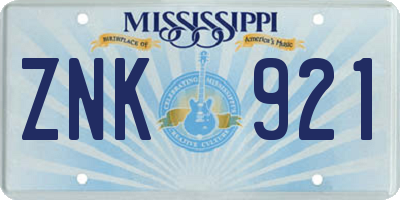 MS license plate ZNK921