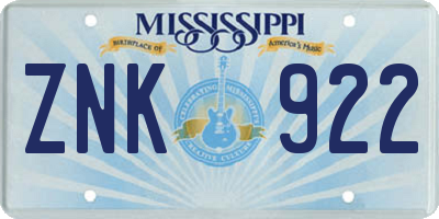 MS license plate ZNK922