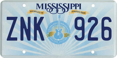 MS license plate ZNK926