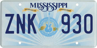 MS license plate ZNK930