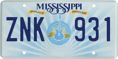 MS license plate ZNK931