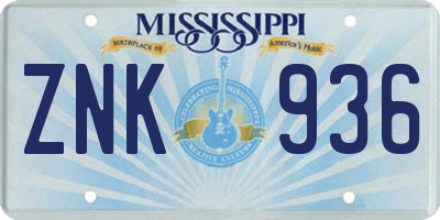 MS license plate ZNK936
