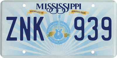 MS license plate ZNK939