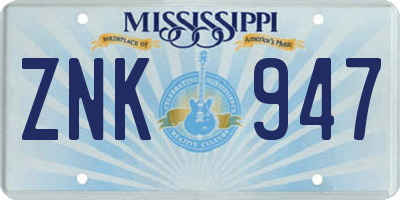 MS license plate ZNK947