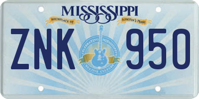 MS license plate ZNK950