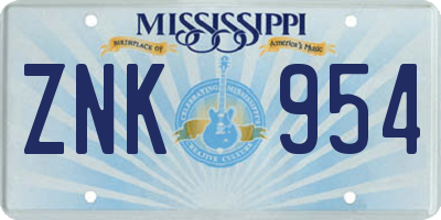 MS license plate ZNK954