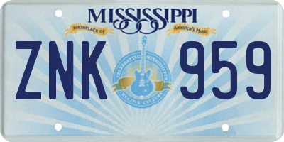 MS license plate ZNK959
