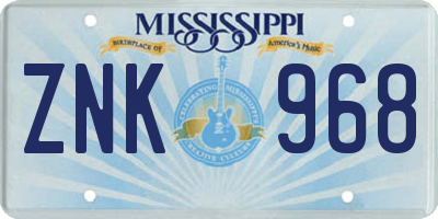 MS license plate ZNK968