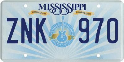 MS license plate ZNK970