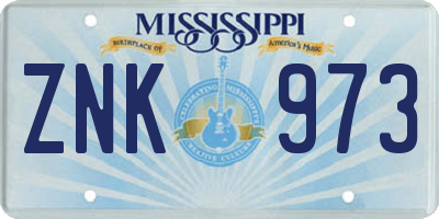 MS license plate ZNK973