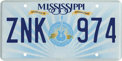MS license plate ZNK974