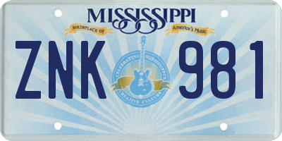 MS license plate ZNK981