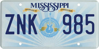 MS license plate ZNK985