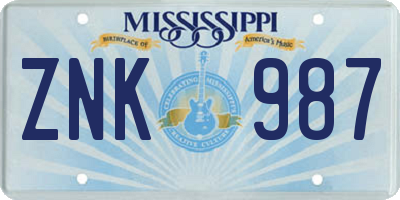 MS license plate ZNK987