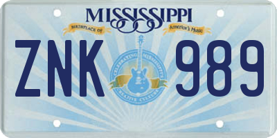 MS license plate ZNK989