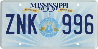 MS license plate ZNK996