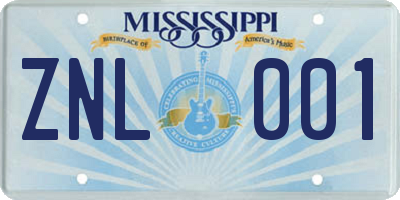 MS license plate ZNL001