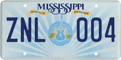 MS license plate ZNL004