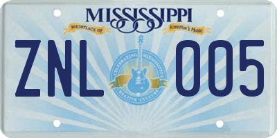 MS license plate ZNL005