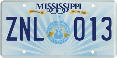 MS license plate ZNL013
