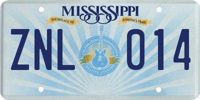 MS license plate ZNL014