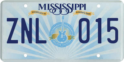 MS license plate ZNL015