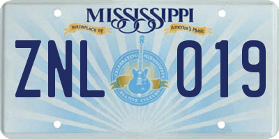 MS license plate ZNL019