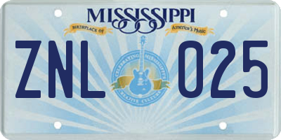 MS license plate ZNL025