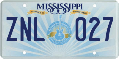 MS license plate ZNL027