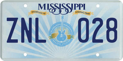 MS license plate ZNL028