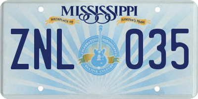 MS license plate ZNL035