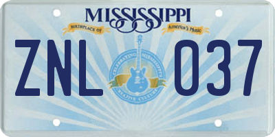 MS license plate ZNL037