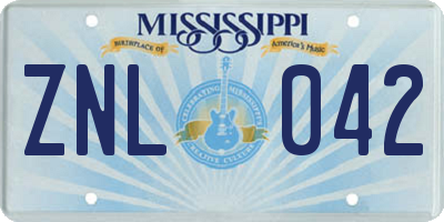MS license plate ZNL042