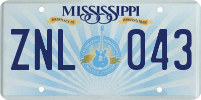 MS license plate ZNL043