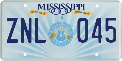 MS license plate ZNL045