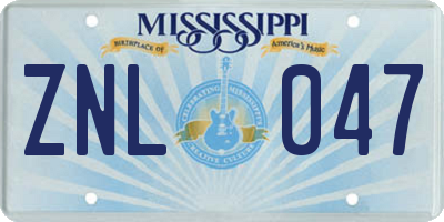MS license plate ZNL047