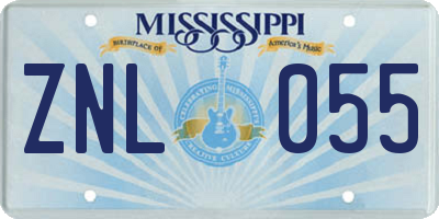 MS license plate ZNL055