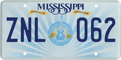 MS license plate ZNL062