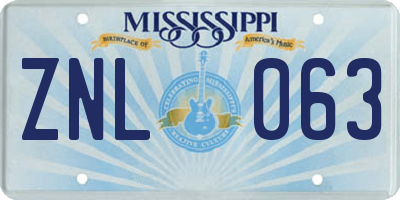 MS license plate ZNL063