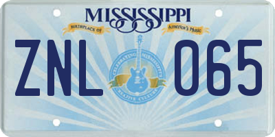 MS license plate ZNL065