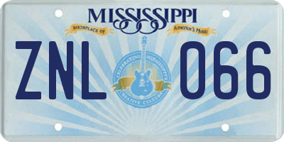 MS license plate ZNL066
