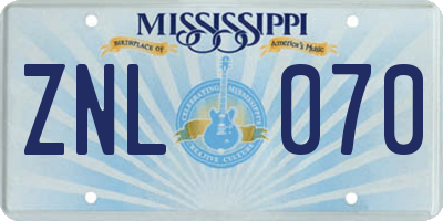 MS license plate ZNL070