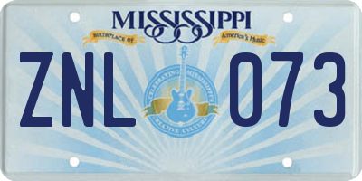MS license plate ZNL073