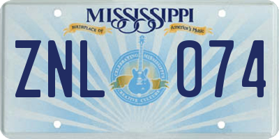MS license plate ZNL074