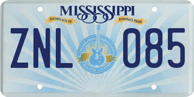 MS license plate ZNL085