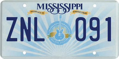 MS license plate ZNL091