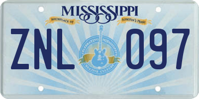 MS license plate ZNL097