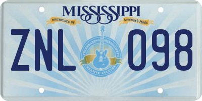 MS license plate ZNL098