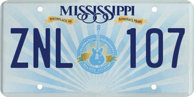 MS license plate ZNL107