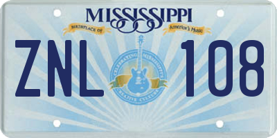 MS license plate ZNL108